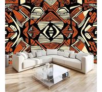 Exotic Tribe Geometric Shapes Non-Woven Photo Wallpaper Mural Black 350 x 256 cm - Decorative Wall Mural Poster for Kids Bedroom, Living Room or TV Background Wall Covering