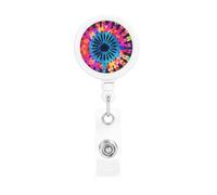 Exotic Tribe Tie Dye Style Badge Reel Retractable Badge Holder with Keychain Funny ID Clips for Badges Lightweight Plastic Name Card Holders for Nurses Office Teacher