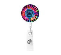 Exotic Tribe Tie Dye Style Badge Reel Retractable Badge Holder with Keychain Id Clips for Badges Lightweight Plastic Name Card Holders for Nurses Office Teacher