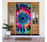 Exotic Tribe Tie Dye Style Door Cover Decorations, Welcome Door Banner Backdrop Seasonal Spring Summer Porch Banner Sign Photo Background for Indoor Outdoor Party Decor 72.8 x 35.4 Inch