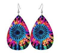 Exotic Tribe Tie Dye Style Earrings for Women Teardrop Leather Earring Double Sided Drop Dangle Earrings Lightweight Women's Ear Accessories Jewelry Fashion Birthday Gift