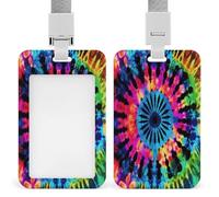 Exotic Tribe Tie Dye Style ID Badge Holder Waterproof Card Protector Push-Pull Slot Work ID Card Holder with Lanyard Personalized Detachable Card Holders for Office Corporate Use