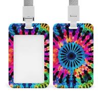Exotic Tribe Tie Dye Style ID Badge Holder with Lanyard - Hard Plastic ID Card Holder Waterproof Name Tag Holders, Heavy Duty Badge Reel Vertical Card Protector for Office Nurse Teacher