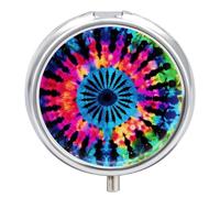 Exotic Tribe Tie Dye Style Pill Box Small Round Pill Case Portable Travel Pill Container Multi-Functional Moisture Proof Metal Medicine Pill Organizer Box for Vitamins Fish Oil