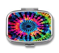 Exotic Tribe Tie Dye Style Pill Organizer with 2 Compartments Metal Square Pill Case Small Pill Box Portable Medicine Box Slim Travel Pill Container Medicine Organizer for Daily Use