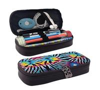 Exotic Tribe Tie Dye Style Premium Leather Flip Pencil Case – Stylish Brown Leather Pencil Bag with Zipper Closure, Multi-Purpose for School, Office, Travel & Cosmetics