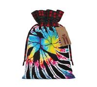 Exotic Tribe Tie Dye Style -Print Burlap Drawstring Bags Plaid Design, Eco-Friendly Party Favors Packaging For Christmas Birthday.