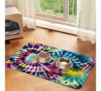 Exotic Tribe Tie Dye Style print Cats Pet Bowl Placemat Pet Feeding Mats for Dogs, Non-Slip PU Leather Tablecloth for Pets