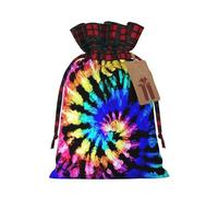 Exotic Tribe Tie Dye Style Print Christmas Imitation Burlap Gift Bag With Drawstring And Gift Tag,For Wrapping Candies