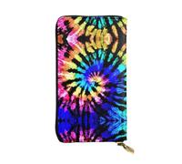 Exotic Tribe Tie Dye Style Print Leather Long Clutch Wallet – Fashionable Personalized Wallet, Multiple Card Slots, Gift Ready, Black, One Size