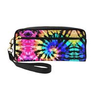 Exotic Tribe Tie Dye Style Print Leather Small Makeup Bag â€“ Reusable Cosmetic Accessories Organizer, Travel Toiletry Bag