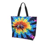 Exotic Tribe Tie Dye Style Print Tote Bag, Reusable, Extra Large Capacity Washable Shopping Bag with Inner Pocket for Beach, Shopping, Travel, Gym & Daily Errands