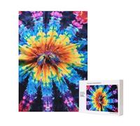 Exotic Tribe Tie Dye Style Printed Jigsaw Puzzle with Storage Box, Wooden Puzzle for Adults and Kids, 300 Pieces Family Fun Decorative Game