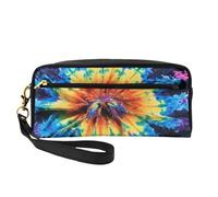 Exotic Tribe Tie Dye Style Printed Leather Makeup Bags with Wrist Strap Portable Travel Toiletry Bag Cosmetic Organizer Bag for Women