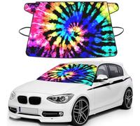Exotic Tribe Tie Dye Style Printed Winter Car Protector, Waterproof Coated Snow Shield, Secure Mirror Strap Auto Cover