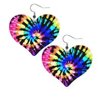 Exotic Tribe Tie Dye Style Prints Leather Heart earrings Pendant Stylish and light Lightweight Dangle for Women Girls, One Size, Leather, No Gemstone