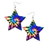Exotic Tribe Tie Dye Style Prints Leather star earrings Pendant Stylish and light Lightweight Dangle for Women Girls, One Size, Leather, No Gemstone