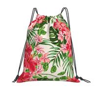 Exotic Tropical Leaves Flowers Floral Vintage, Drawstring Backpack Unisex Sport Gym Bag Casual Daypack Drawstring Sackpack