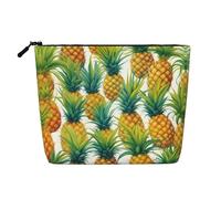 Exotic Tropical Pineapples Print Cosmetic Bag for Women,Faux Linen Makeup Bag Large Capacity,Perfect for Travel Daily Use