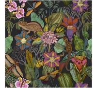 Exotic Tropical Wallpaper Black Green Pink Orange Floral Botanical 10m Roll | With artistic detail, ideal for a contemporary feature wall in a kitchen, dining room or living room, 53cm straight match