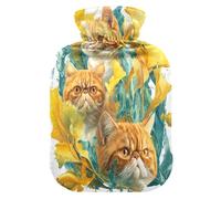 Exotic Yellow Cat hot Water Bottles with Soft Cover, 1L Warm Compress for Neck Shoulder Warmer, Neck Shoulder Warmer