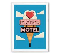 Exotica Motel Retro Framed Wall Art Print A2 (59.4×42cm) White, Wall Decor for Living Room, Bedroom, Office & Home, Ready to Hang, Art Gift