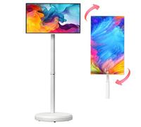 ExoticaBlend 21.5-Inch Portable Smart TV with Touchscreen Display,Rolling TV on Wheels with Android OS 4G RAM+64G Storage Built-in Battery 6000mAh Battery,White-6+128G