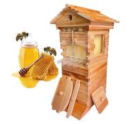 ExoticaBlend Beehive Starter Kit,Self-Flowing Wooden Bee Box,with Observation Window and Honey Spout,Self-Flow Hive Beehive Starter Kit,for Beekeeping,Garden Pollinators