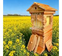 ExoticaBlend Beginner's Complete Bee Hive Kit, Wooden Beehive Box with Observation Window & Honey Tap, Includes Carpenter Bee House for Pollinator-Friendly Gardens