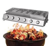 ExoticaBlend Commercial Gas Grill Smokeless Barbecue Grill, Outdoor & Indoor Barbecue Griddle, Portable Nonstick LPG Gas Yakitori Grill for Restaurant, Picnic, Party 6-Burner