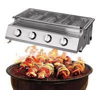 ExoticaBlend Commercial Gas Grill Smokeless Barbecue Grill, Outdoor & Indoor Barbecue Griddle, Portable Nonstick LPG Gas Yakitori Grill for Restaurant, Picnic, Party 4-Burner