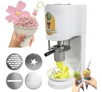ExoticaBlend Commercial Spaghetti Ice Cream Press Machine, Noodle Ice Cream Maker with 4 Pasta Molds, 0.42l Stainless Steel Ice Cream Extruder for Dessert Shop, Food Truck & Restaurant White