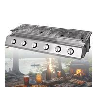 ExoticaBlend Tabletop Gas Grill, Commercial LPG Gas BBQ Grill, Professional Stainless Steel Barbecues Griddle, Independent Switches Gas Grill, for Outdoor Camping Picnicking 6-Burner