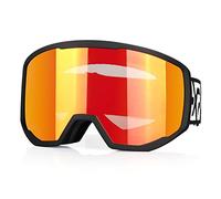 EXP VISION Ski Goggles, Anti fog Snow Snowboard Goggle OTG Dual lens with 100% UV400 Protection for Men Women (Black Frame-Red)