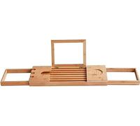 Expanble Bamboo Bathtub Tray CaddyAdjustable Bath Rack for Tablets Wine & BooksStylish Bathroom Accesso for Relaxing Spa Experience