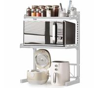 Expandable 2/3 Tier Microwave Rack - Adjustable Multi-Functional Kitchen Storage Organizer for Countertop, Space-Saving Solution for Small Appliances and Kitchen Essentials