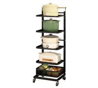 Expandable 3-Tier Microwave Oven Rack Stand - White Kitchen Sto Shelf with 5 Boards & 1 Basket, Space-Saving nizer for Countertop & Cupboard, Black h