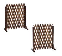 Expandable and Retractable Wooden Garden Fencing Set of 2 Portable Self-Supporting Trellis Panels Decorative Plant Screen Temporary Dog Barrier for Yard and Terrace