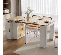 Expandable Bar Table with Sto le Kitchen Island Serving Cart Removable Top Power Outlet Dining Room & Kitchen Fur 83×39.6 149.6x77cm (White)