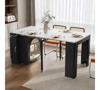 Expandable Bar Table with Sto le Kitchen Island Serving Cart with Removable Top and Power Outlets for Kitchen and Dining Room 83 149.6x77cm (Black)
