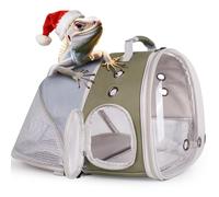 Expandable Bearded Dragon Backpack Carrier with Clear Bubble Window Large Space Travel Cage for Hedgehog Rat Parrot,Rabbit,Sugar Glider,Airline Approved (Army Green, Back Extention)