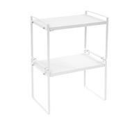 Expandable Cabinet Shelf, Adjustable Kitchen Cupboard Shelf Organiser 35.8-62cm, 2-Tier Black Steel Shelves for Cupboards, Pantry & Bathroom Storage (Black)