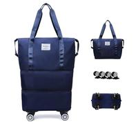 Expandable Carry Luggage Bag with Wheels Foldable Rolling Duffle Bag Large Capacity Dry Wet Separation Travel Bag Lightweight Suitcases for Men Women(Deep Blue)