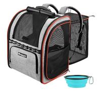 Expandable Cat Carrier Backpacks with Breathable Mesh, Pet Carrier Backpack for Cats Small Dogs Puppies Up to 20 Lbs, Dog Carrier Backpack Great for Travel/Hiking/Camping/Outdoor-Grey with Orange
