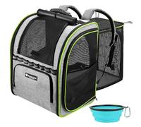 Expandable Cat Carrier Backpacks with Breathable Mesh, Pet Carrier Backpack for Cats Small Dogs Puppies Up to 20 Lbs, Dog Carrier Backpack Great for Travel/Hiking/Camping/Outdoor-Grey with Green