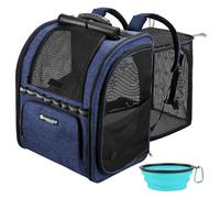 Expandable Cat Carrier Backpacks with Breathable Mesh, Pet Carrier Backpack for Cats Small Dogs Puppies Up to 20 Lbs, Dog Carrier Backpack Great for Travel/Hiking/Camping/Outdoor-Dark Blue