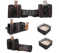 Cat Carrier with Litter Boxes for 2 Cats, Double Soft Cat Travel Carrier for Car, 32 * 17 * 12" Portable Pet Travel Carrier Bag for Cats Small Dogs, up to 35 lb Road Trip, Camping, Hiking, Traveling