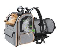 Expandable Cat Carriers for Cats and Small Dogs,Travel Bag with Breathable Mesh Windows, Anti-Escape Leash, Soft Cushion and Lightweight Design,Gray Orange