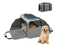 Expandable Cat Dog Carrier with Shoulder Strap - Airline Approved Travel Bag, 2 Side Extendable Pet Carrier Portable Foldable with Cushion for Cat, Kittens, Rabbit, Puppy (grey, 45 x 28 x 28cm)