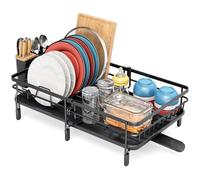 Expandable Dish Drainer Rack,Adjustable Dish Rack,Foldable Dish Drying Rack with Removable Cutlery Holder Swivel Drainage Spout,Anti-Rust Plate Rack for Kitchen 1 Piece